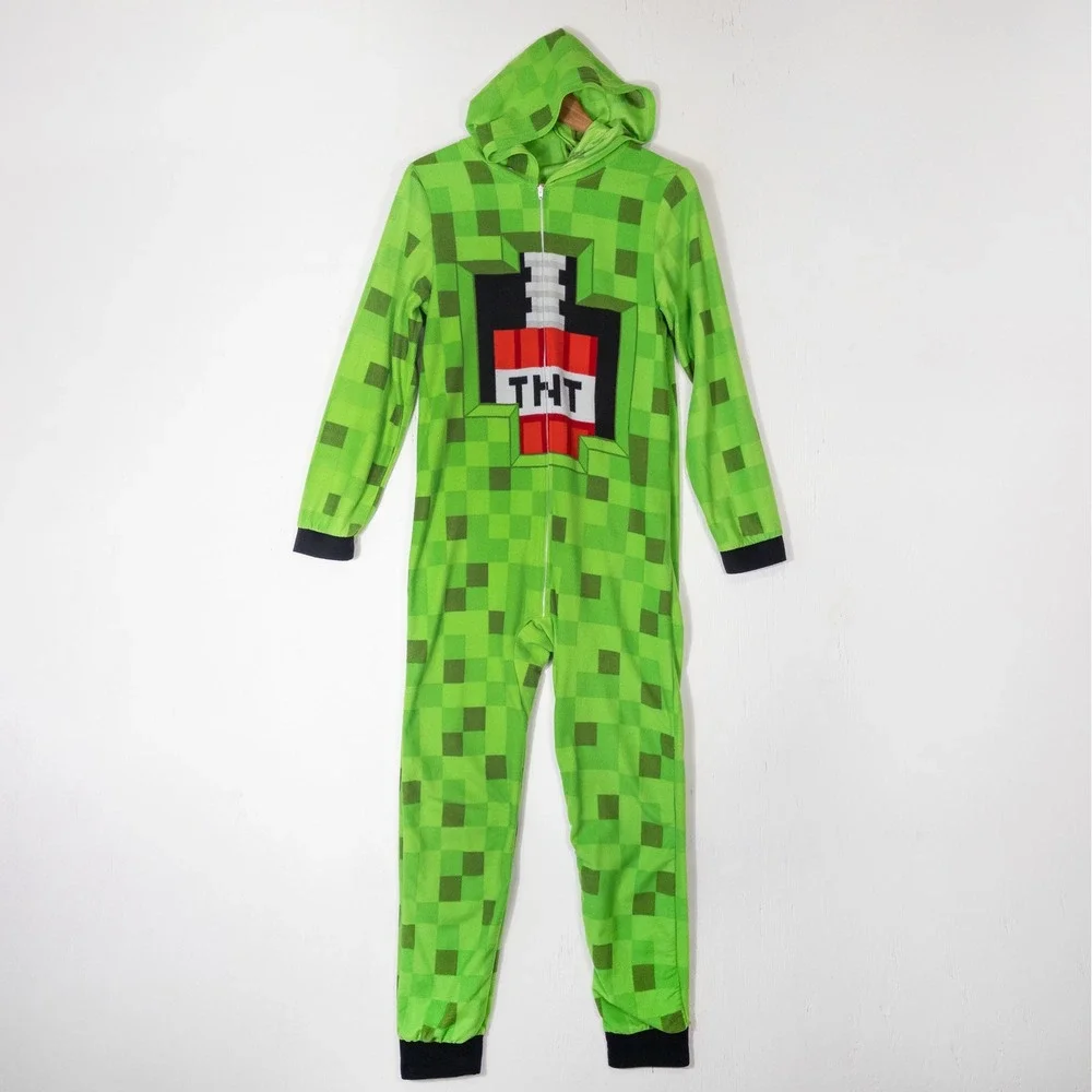 Minecraft Creeper Kids 14 Green Hooded Fleece Costume Fleece Pajama Sleeper
